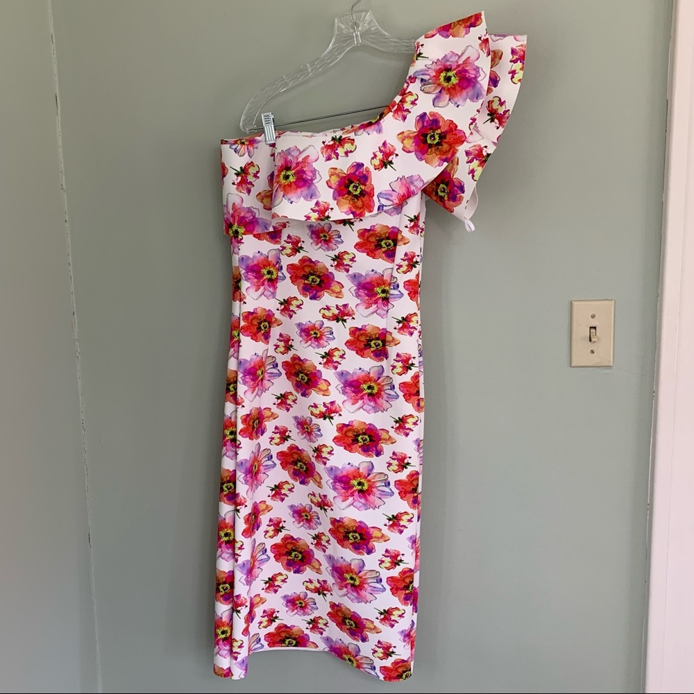 Chiara Boni Floral One Shoulder Dress - Pink and Red - Picture 7 of 12